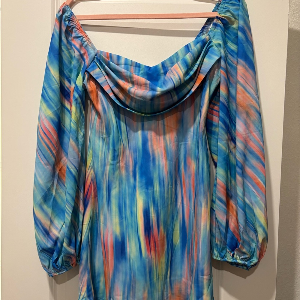 Hello Molly Blue Puff Sleeve Mini Dress